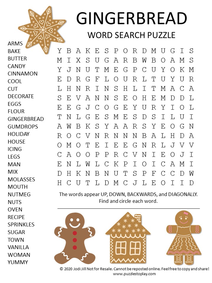 Gingerbread Word Search Puzzle - Puzzles to Play