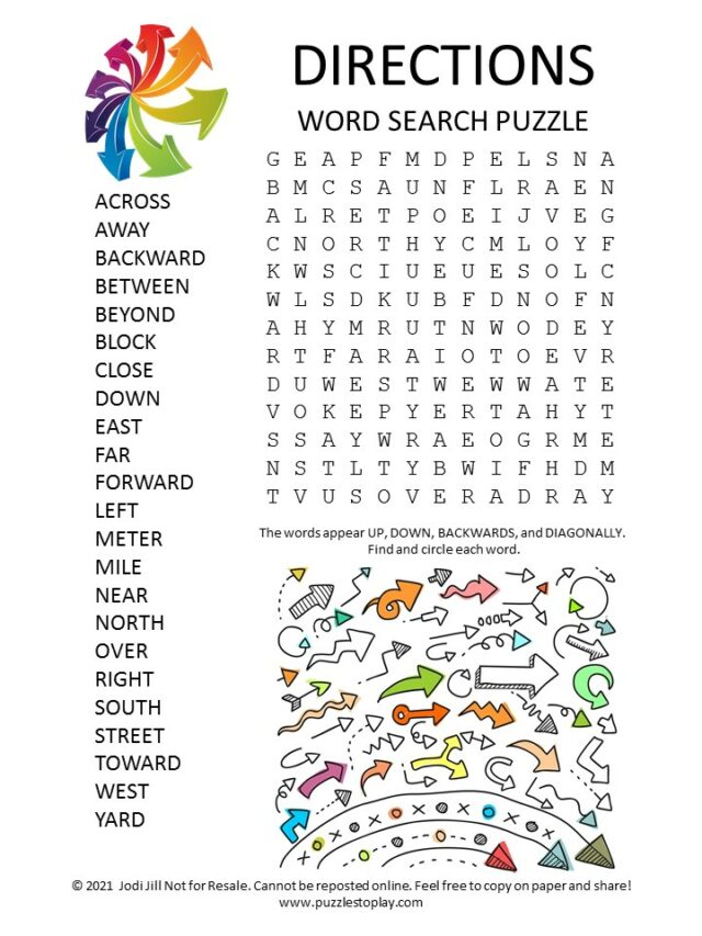 Directions Word Search Puzzle Puzzles To Play