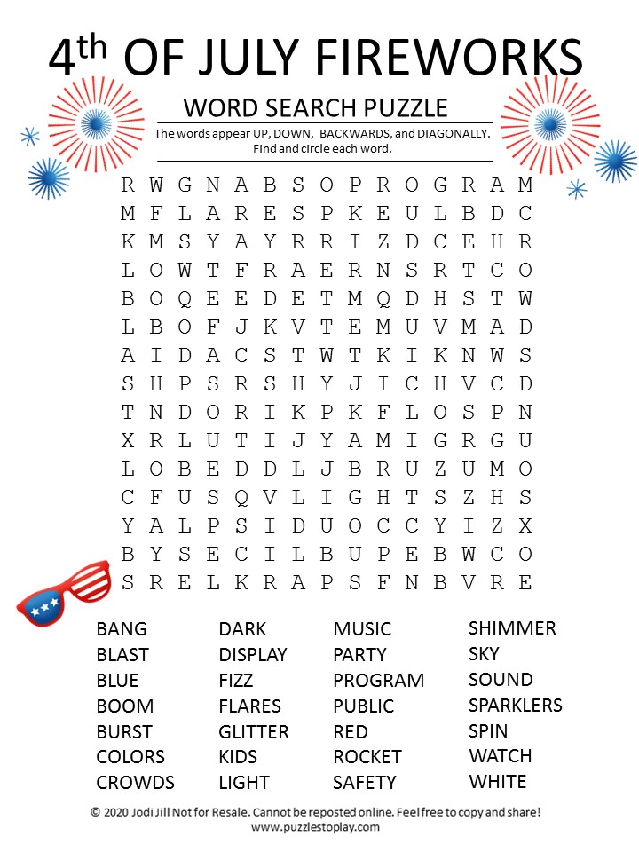 4th of July Word Search Puzzles - Puzzles to Play