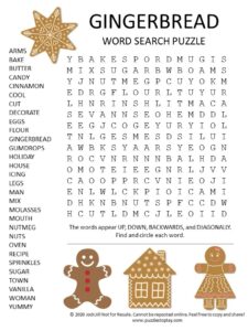 Gingerbread Word Search Puzzle