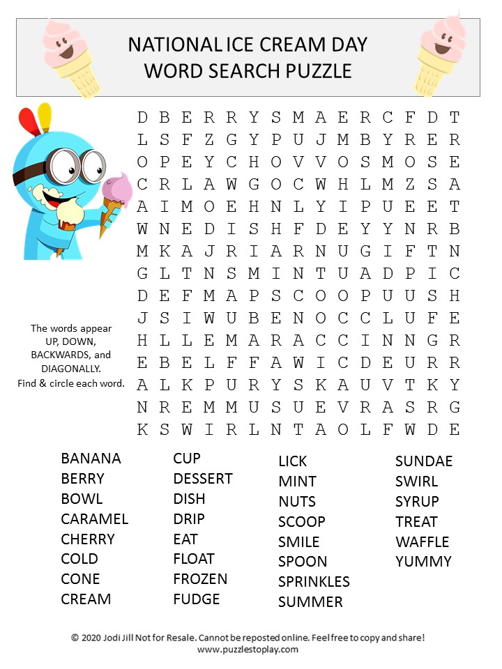 National ice cream day word search puzzle