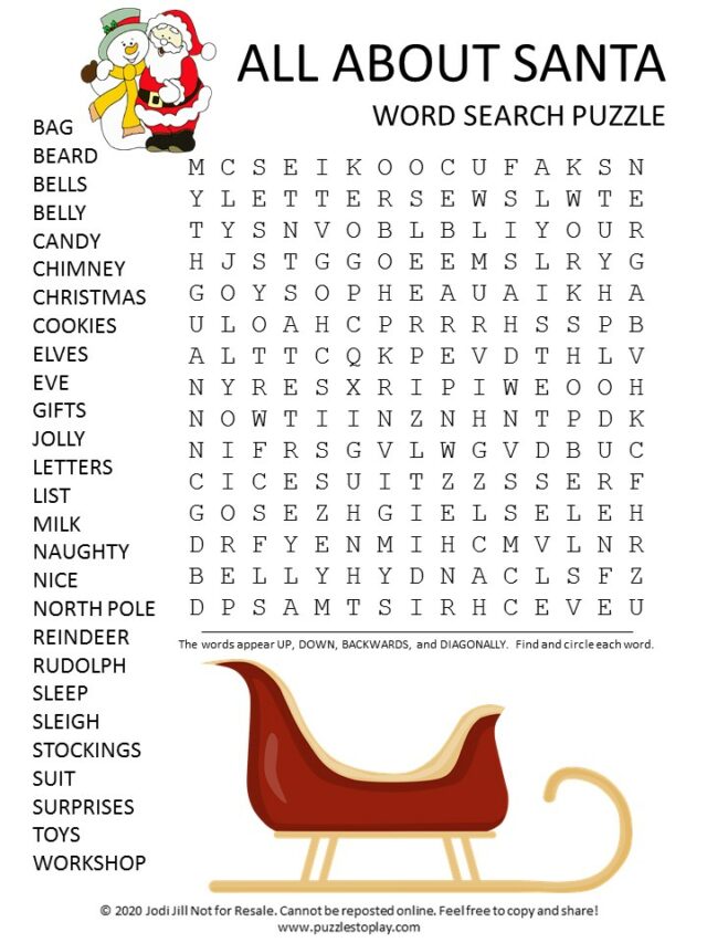 Santa Word Search Puzzle Puzzles To Play