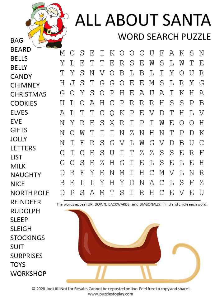 Christmas Word Search Puzzles Puzzles to Play