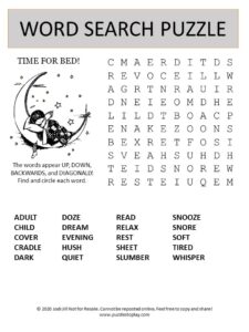 Time for Bed word search puzzle