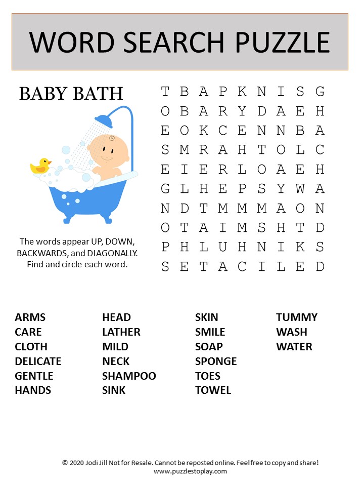 baby bath word search puzzle