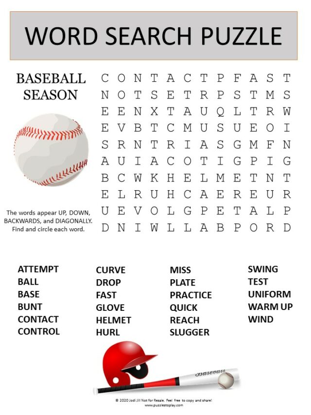 Baseball Word Search Puzzle Puzzles To Play