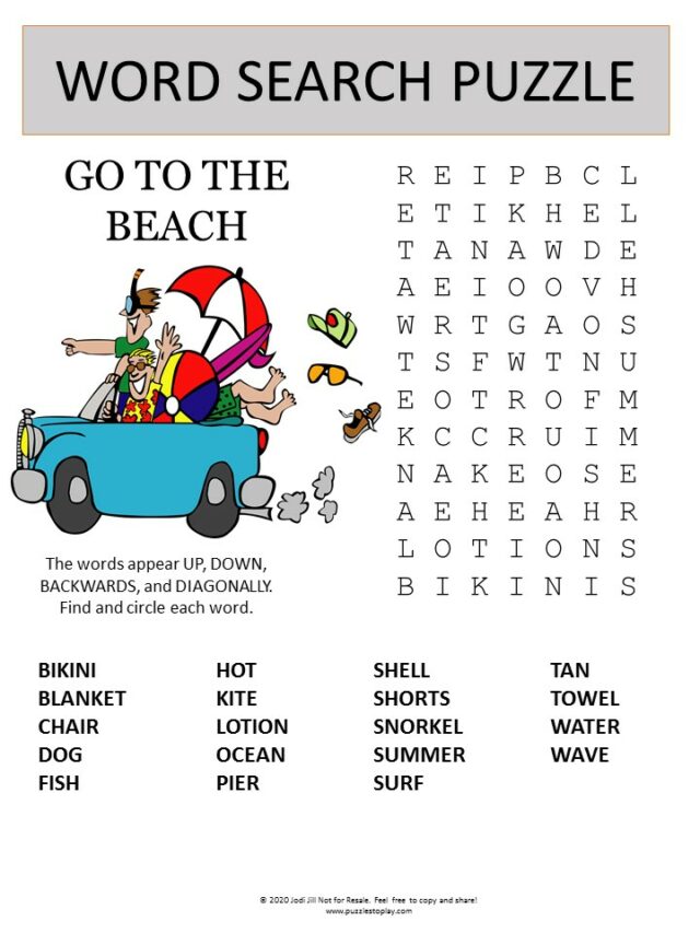 Word Search Beach Day Printable