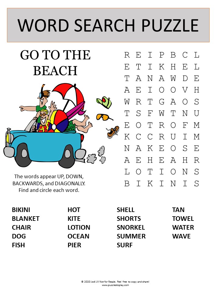 beach word search puzzle