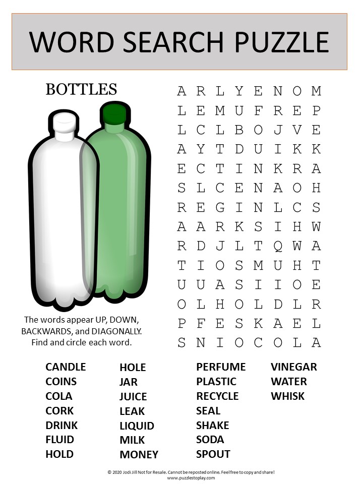 bottles word search puzzle
