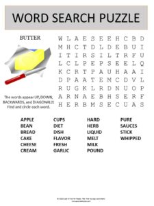 butter word search puzzle