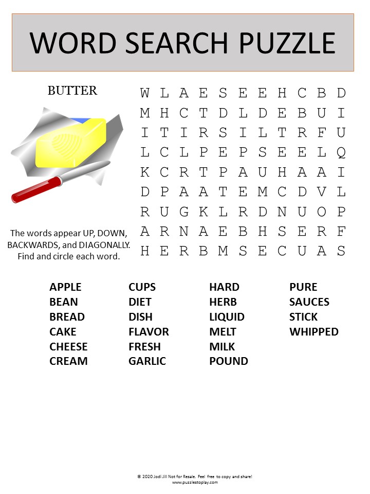 butter word search puzzle