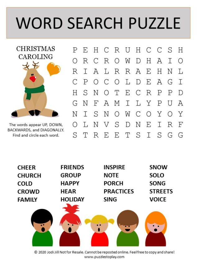 Christmas Carol Word Search Puzzle Puzzles To Play