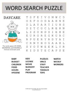 Daycare word search puzzle