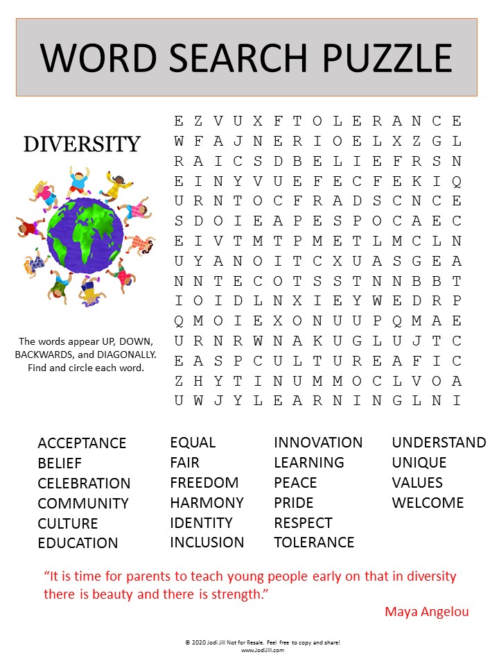 diversity word search