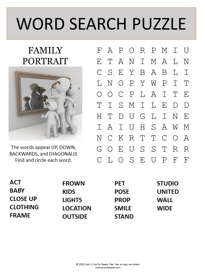 Family Portrait Word Search Puzzle