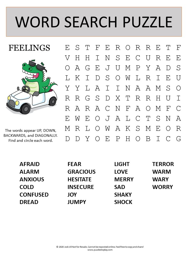 feelings word search puzzle