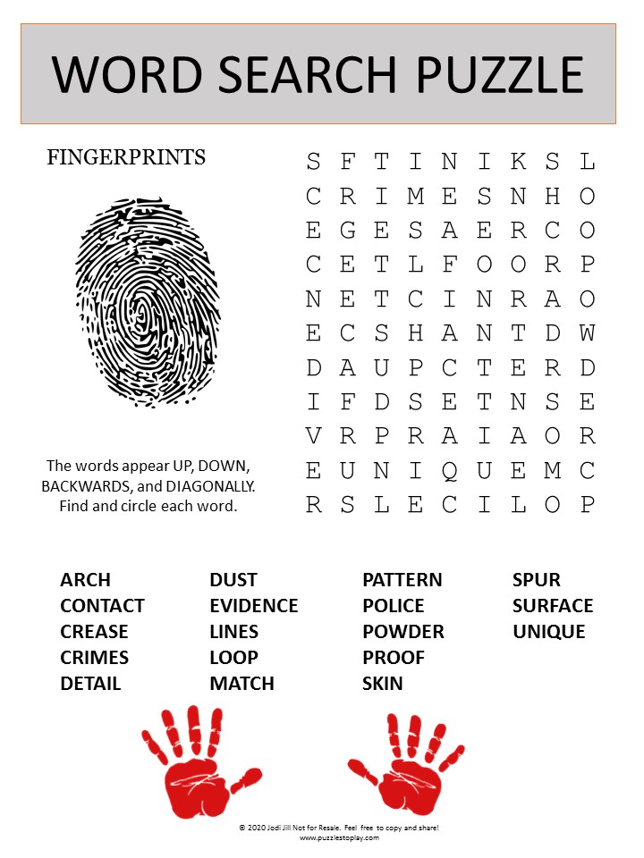 fingerprints word search puzzle 