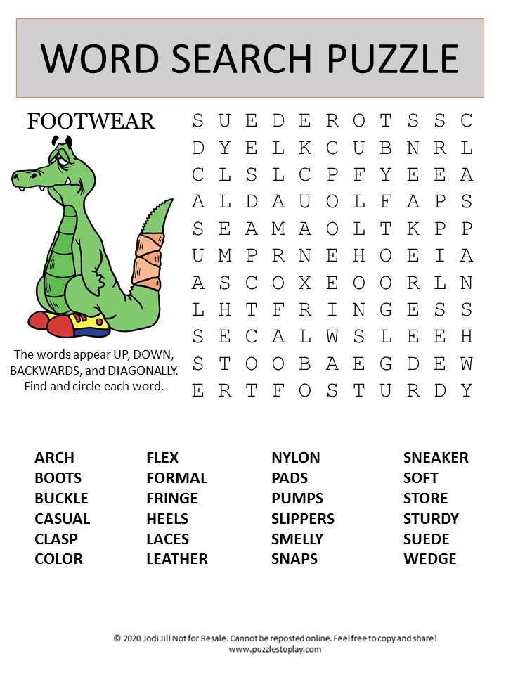 footwear word search puzzle