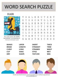 hair word search puzzle