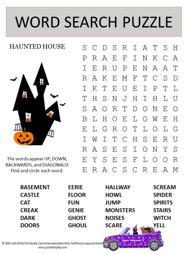 Haunted House Word Search Puzzle Puzzles To Play