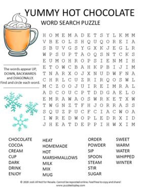 Hot Chocolate Word Search Puzzle - Puzzles to Play