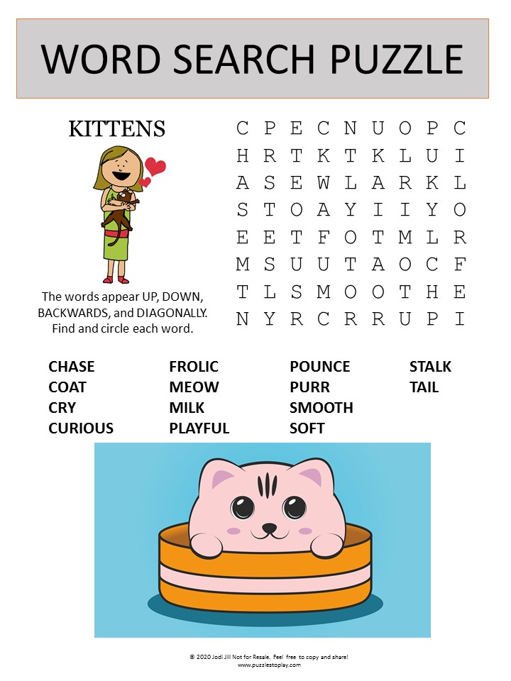 Kitten Word Search Puzzle Puzzles to Play