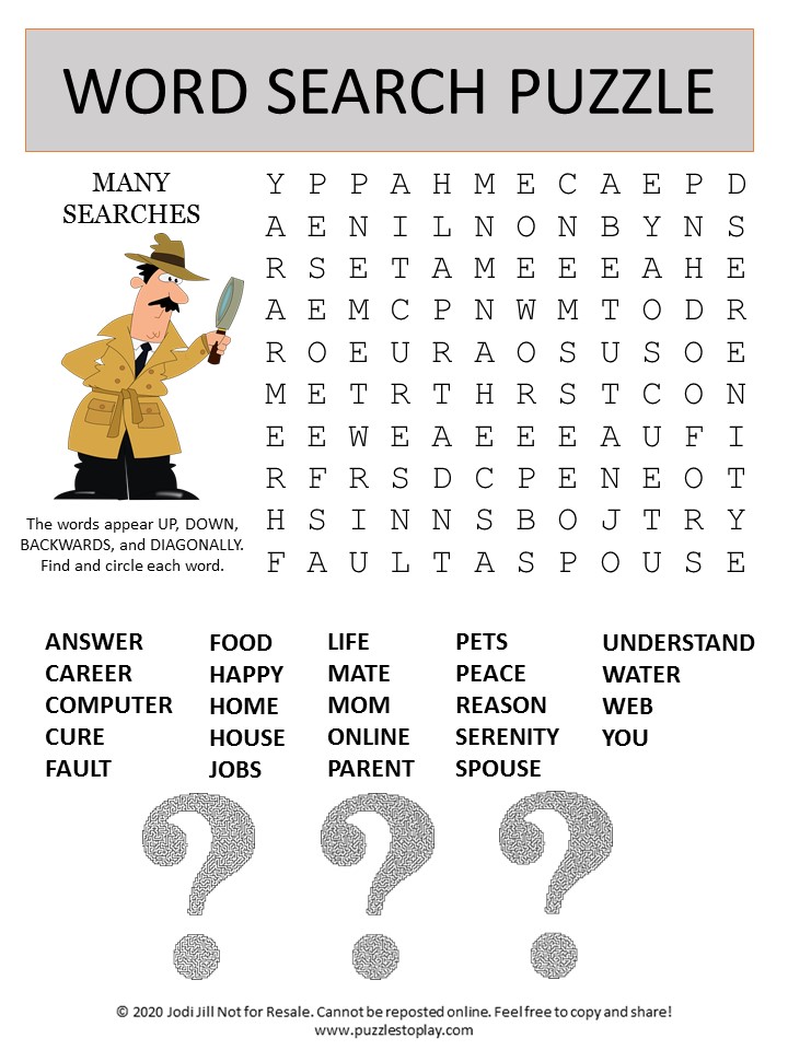 Many Searches Word Search Puzzle Puzzles to Play