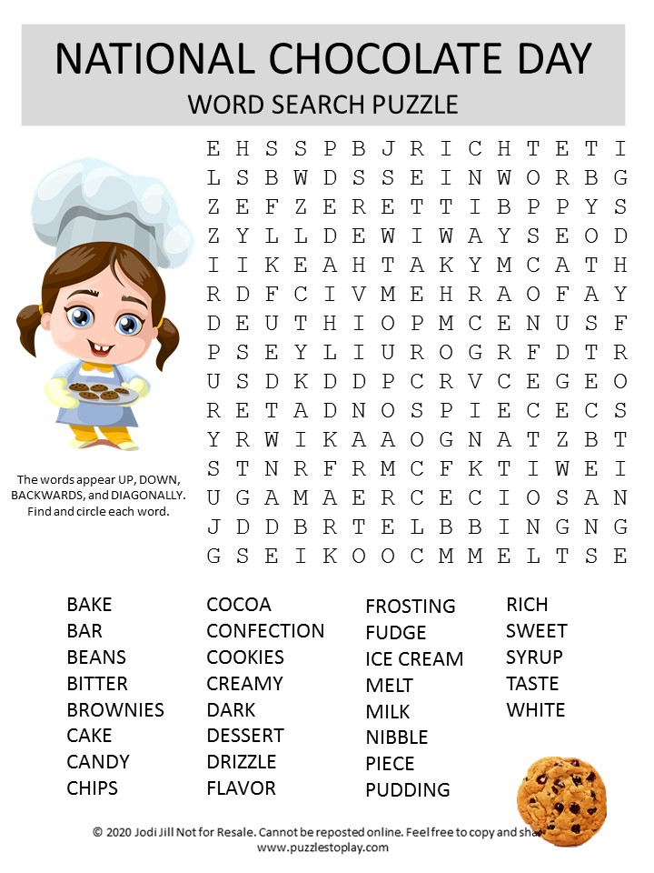 National Chocolate Day Word Search Puzzle Puzzles To Play