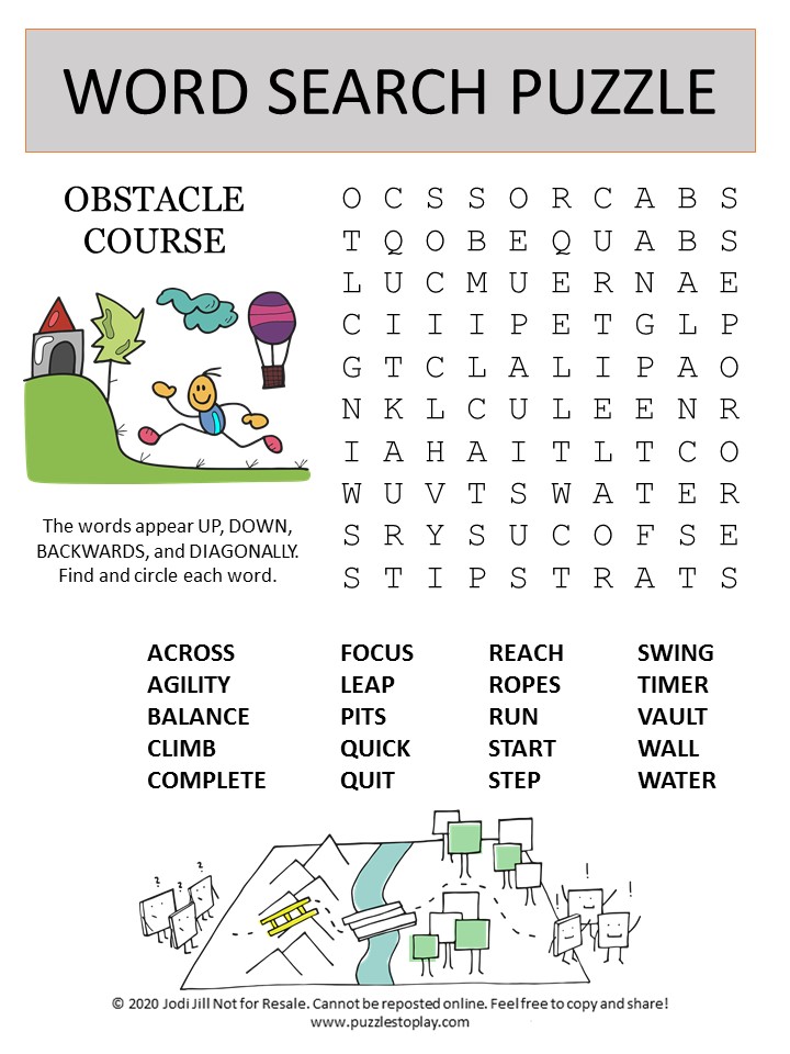 Obstacle Course Word Search Puzzle Puzzles to Play