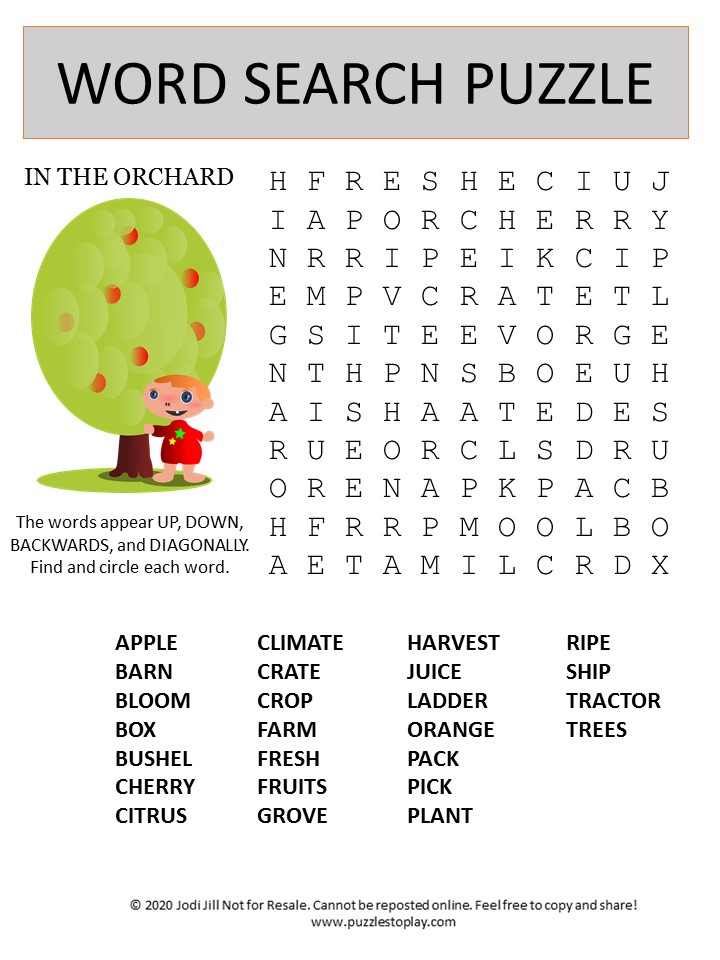 orchard word search puzzle