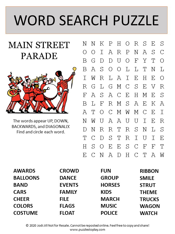 parade word search puzzle