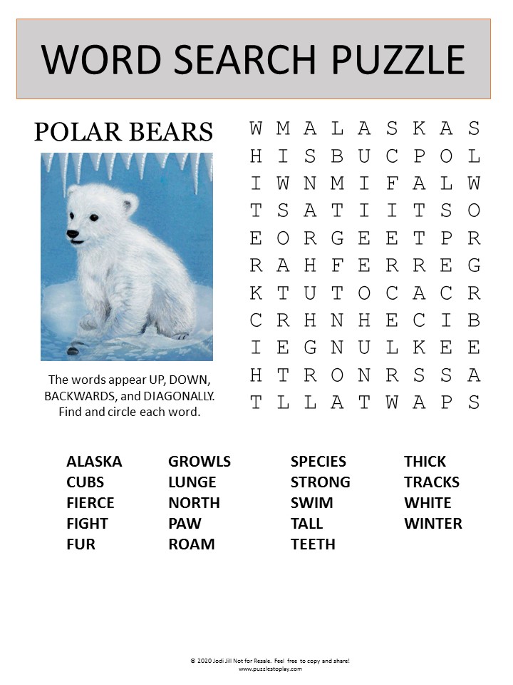 polar bears word search puzzle