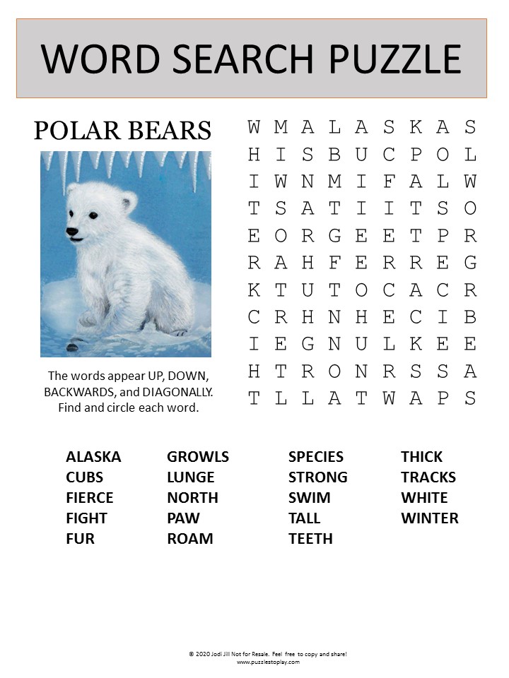 Polar Bears Word Search Puzzle Puzzles To Play