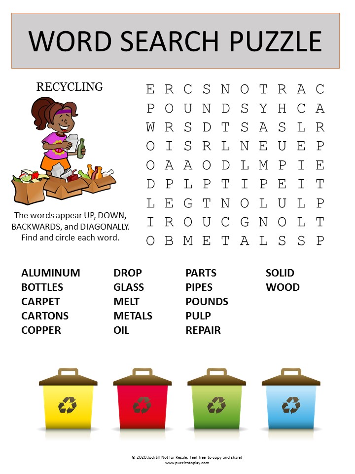 Recycling Word Search Monster Word Search Recycling Word Search Puzzle By Puzzles To Print Tpt