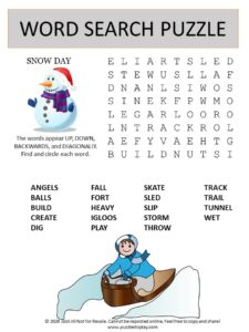 snow day word search puzzle