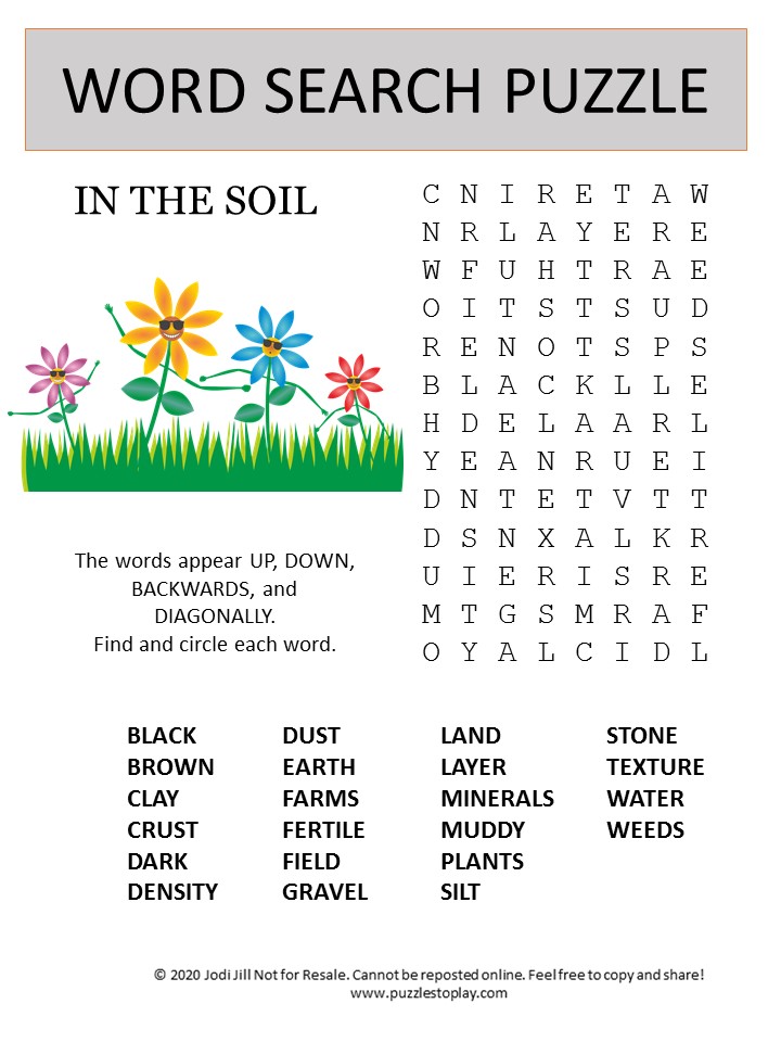 Soil Word Search Puzzle Puzzles To Play