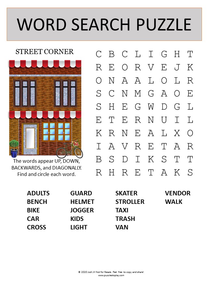 street corner word search puzzle