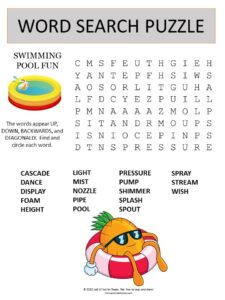swimming pool word search puzzle