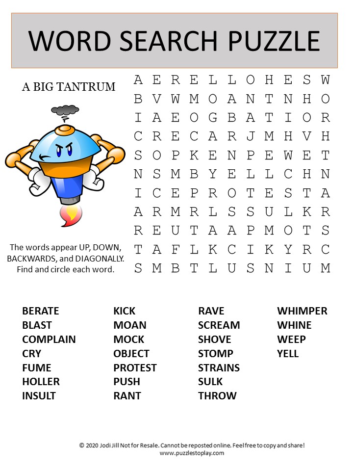 Tantrum Word Search Puzzle - Puzzles to Play