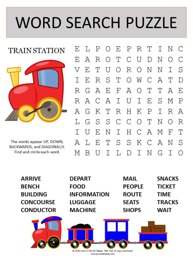 Train Station Word Search Puzzle Puzzles to Play