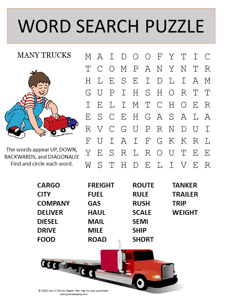 truck word search puzzle