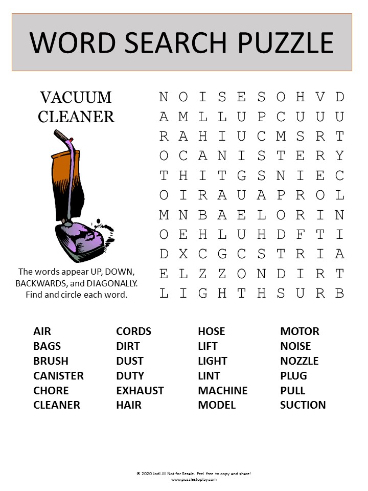 vacuum word search puzzle