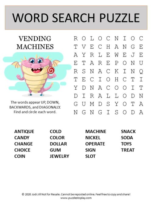 Vending Machine Word Search Puzzle Puzzles to Play