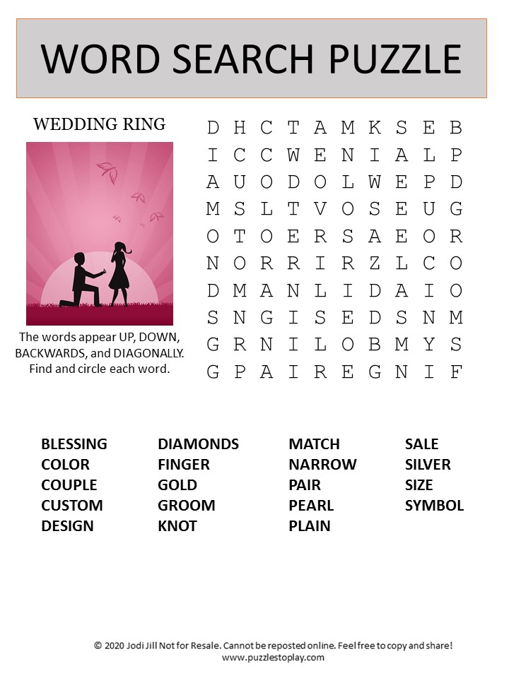 Wedding Ring Word Search Puzzle Puzzles To Play