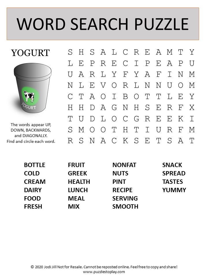 Download Word Search on Types of Food