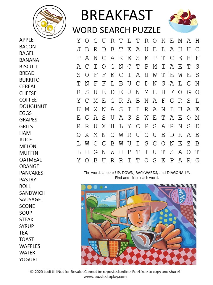 Breakfast word search puzzle