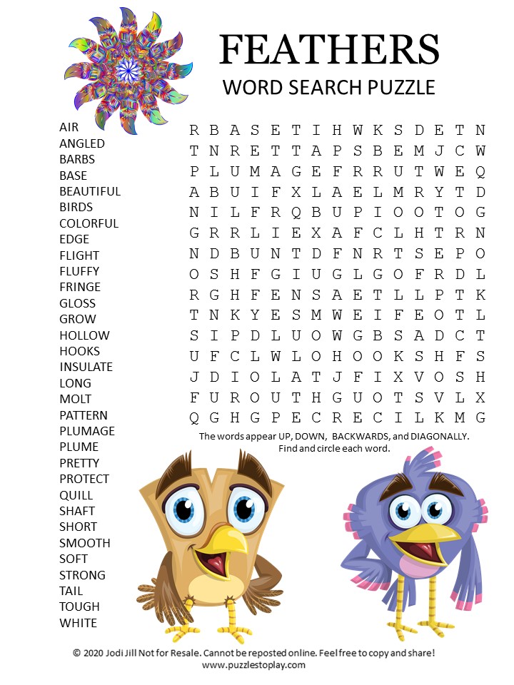 Feathers Word Search Puzzle