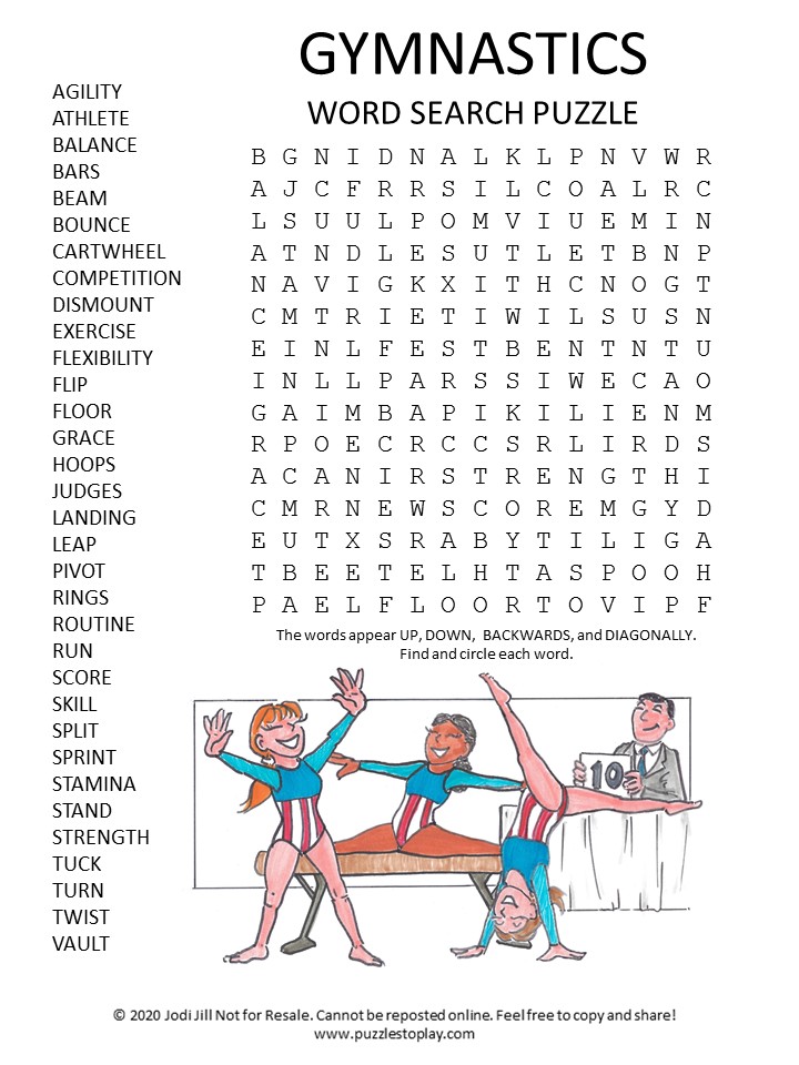 Gymnastics word search puzzle