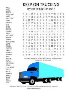 Keep on trucking word search puzzle
