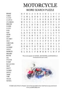 Motorcycle Word Search Puzzle